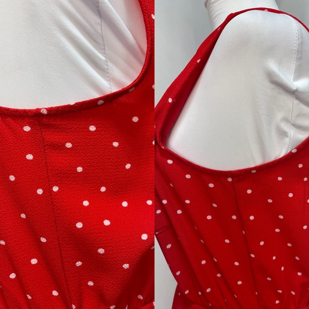 Monteau Los Angeles red polka dot sleeveless V-neck mini dress size M - Picture 6 of 16
